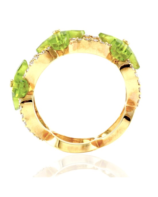 Norman Covan 3.84ctw Peridot Flower & 0.46ctw Diamond Ring in 18K Yellow Gold